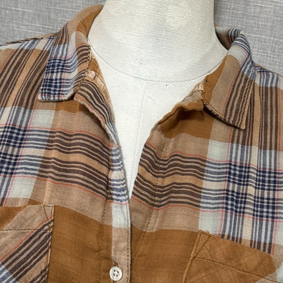 Thread & Supply Button up Shirt-Wmns Sz M-Brown Toned Plaid-Cotton-EUC - Picture 3 of 16